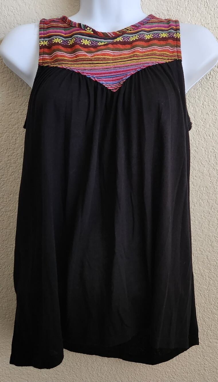 Others Follow Black Multicolor Bodice Sleeveless Peasant Top Medium Lightweight